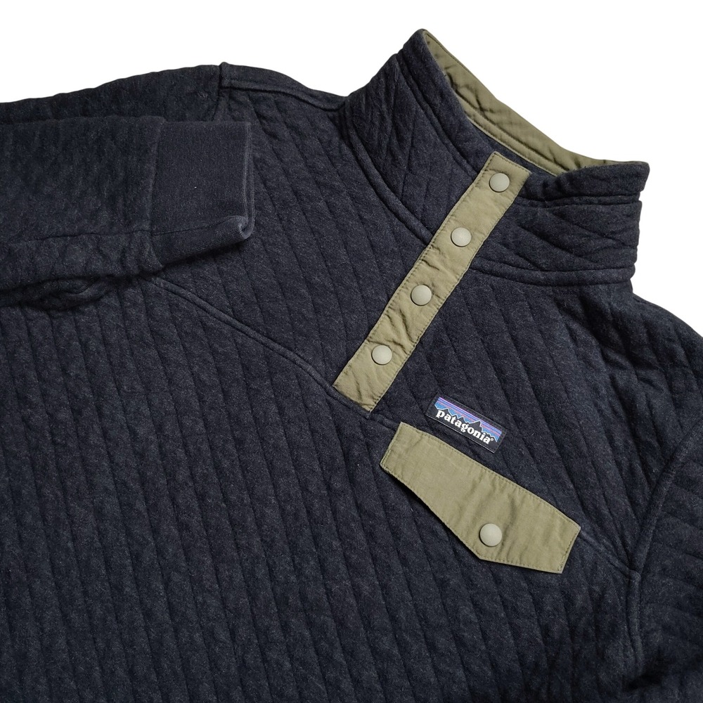 Patagonia Snap-T Pullover Women Size Small Black Diamond Quilted Organic Cotton